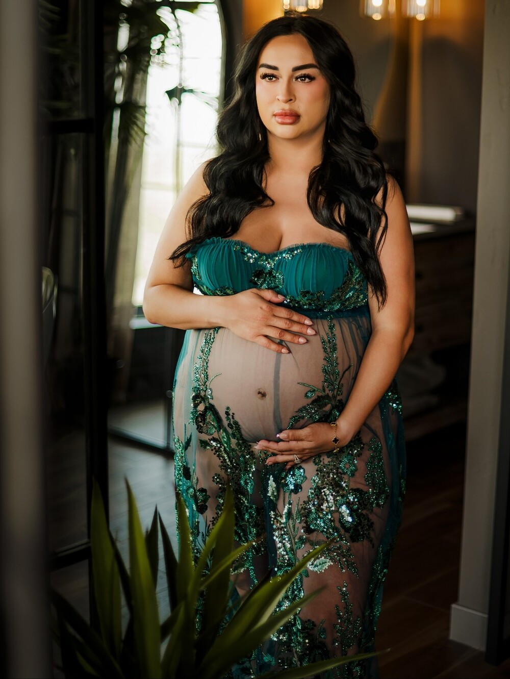 Deep Teal Green 2 Piece Elegant Maternity Set